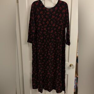 Loft Black and Red Floral Dress